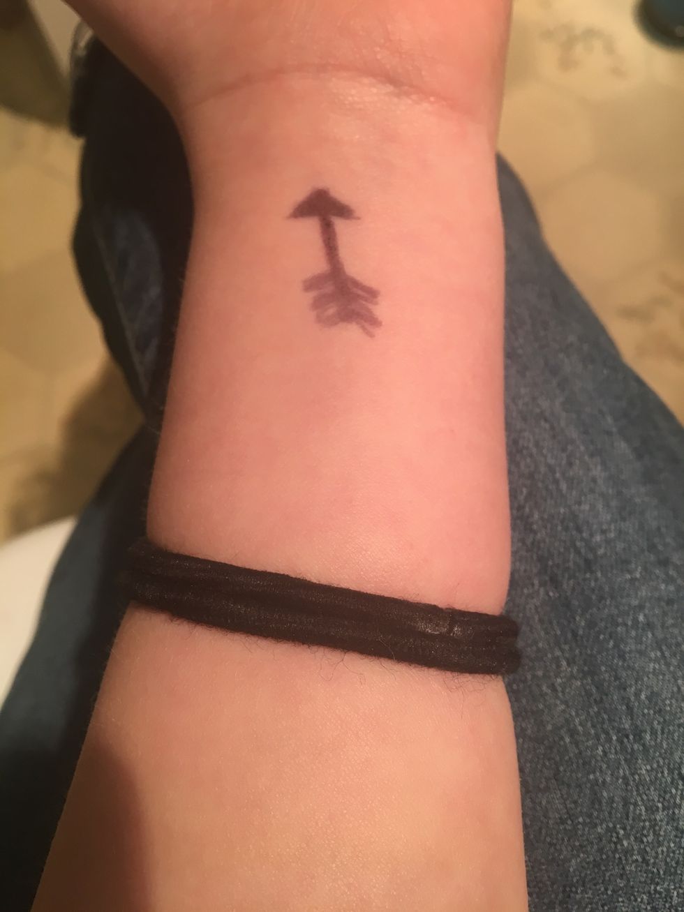 First, choose where you want to have the tattoo then start to draw the shape of your tattoo(the arrow isn't the tattoo I will be drawing in this tutorial I drew it a while ago).