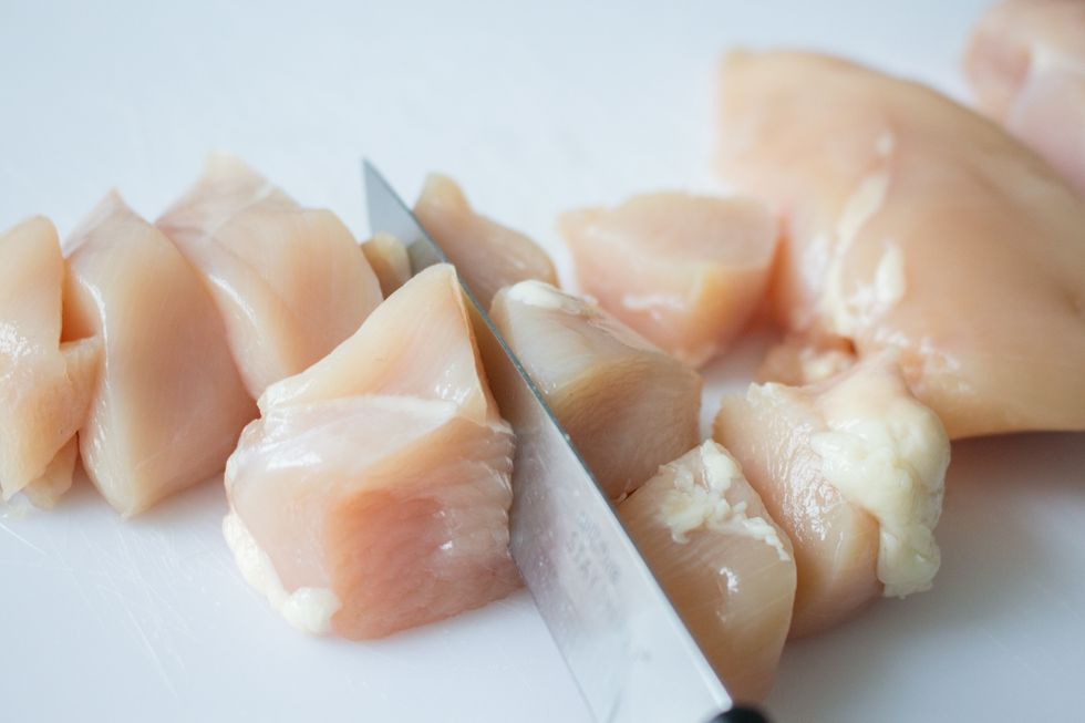 First, chop your chicken into cubes
