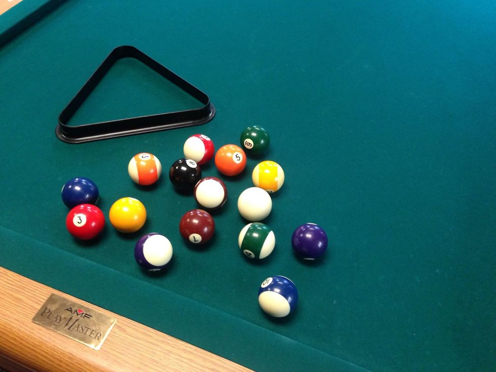 First, collect all the balls and the triangle.