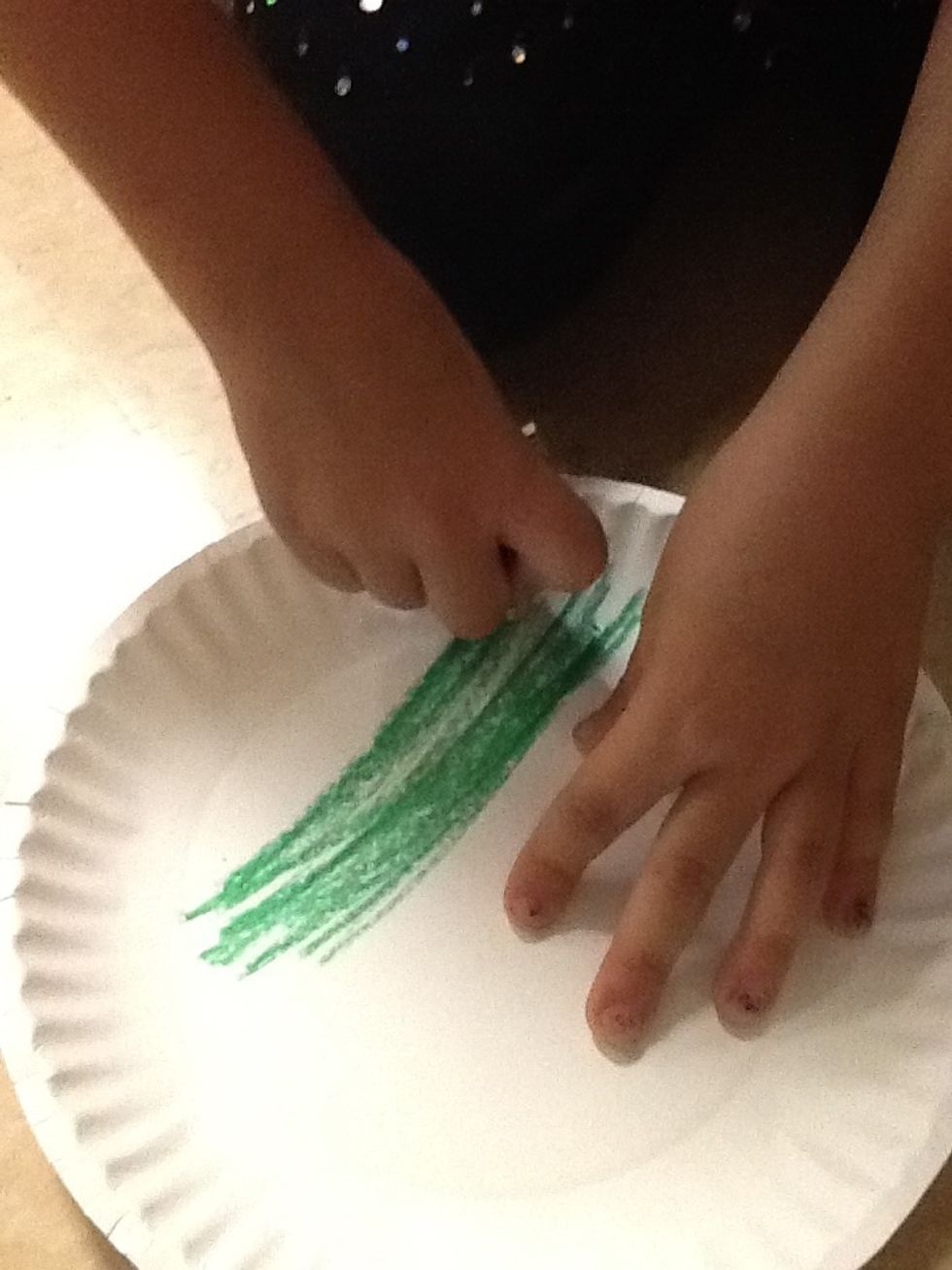 First color the paper plate green.