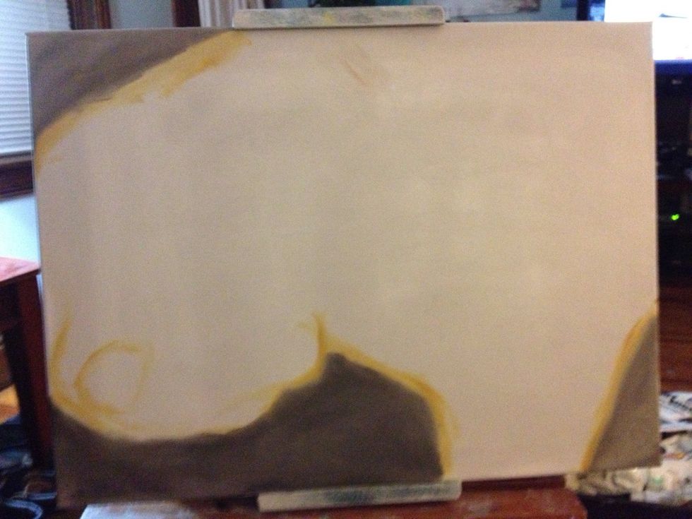 First, cover your canvas with a thin even coat of gray paint. This will allow all other colors to blend together as we go. Next, sketch Bender's outline on the canvas.