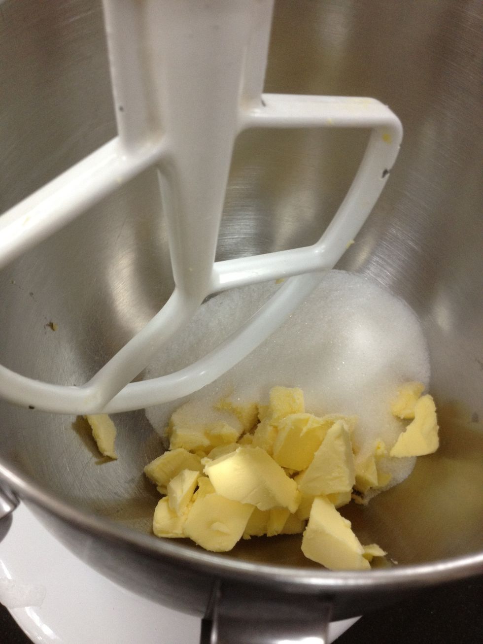 First, cream your butter and sugar.