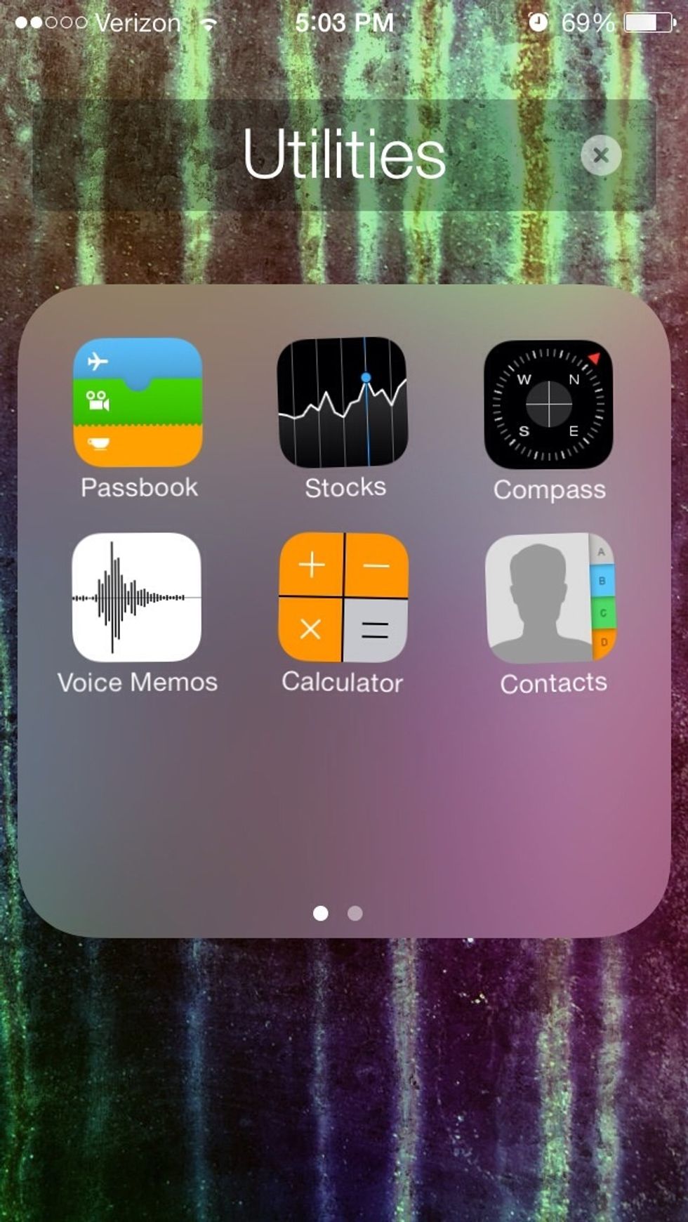 First, create a new folder. Make sure it's something very mundane and boring, like "Utilities" or "Finance." Fill it with any unimportant apps, but do not completely fill the first page!!