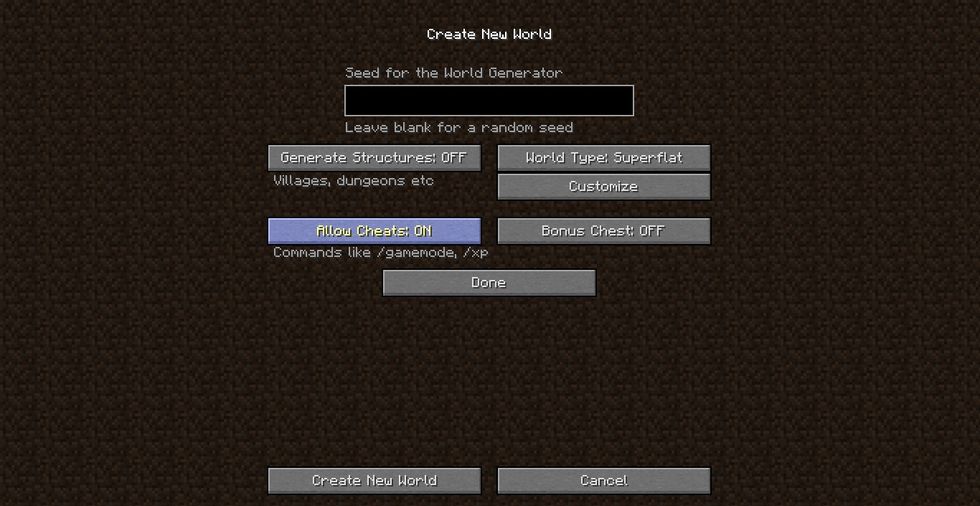 first, create new world or select a world with cheats allowed