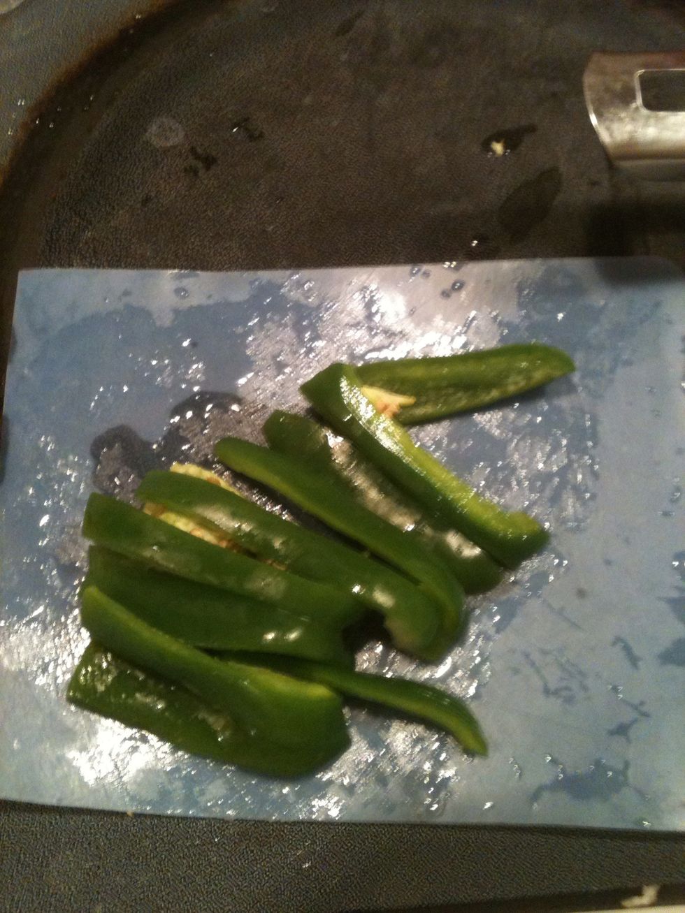 First cut bell pepper length wise.