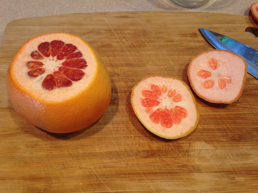 First cut the ends off of the grapefruit.