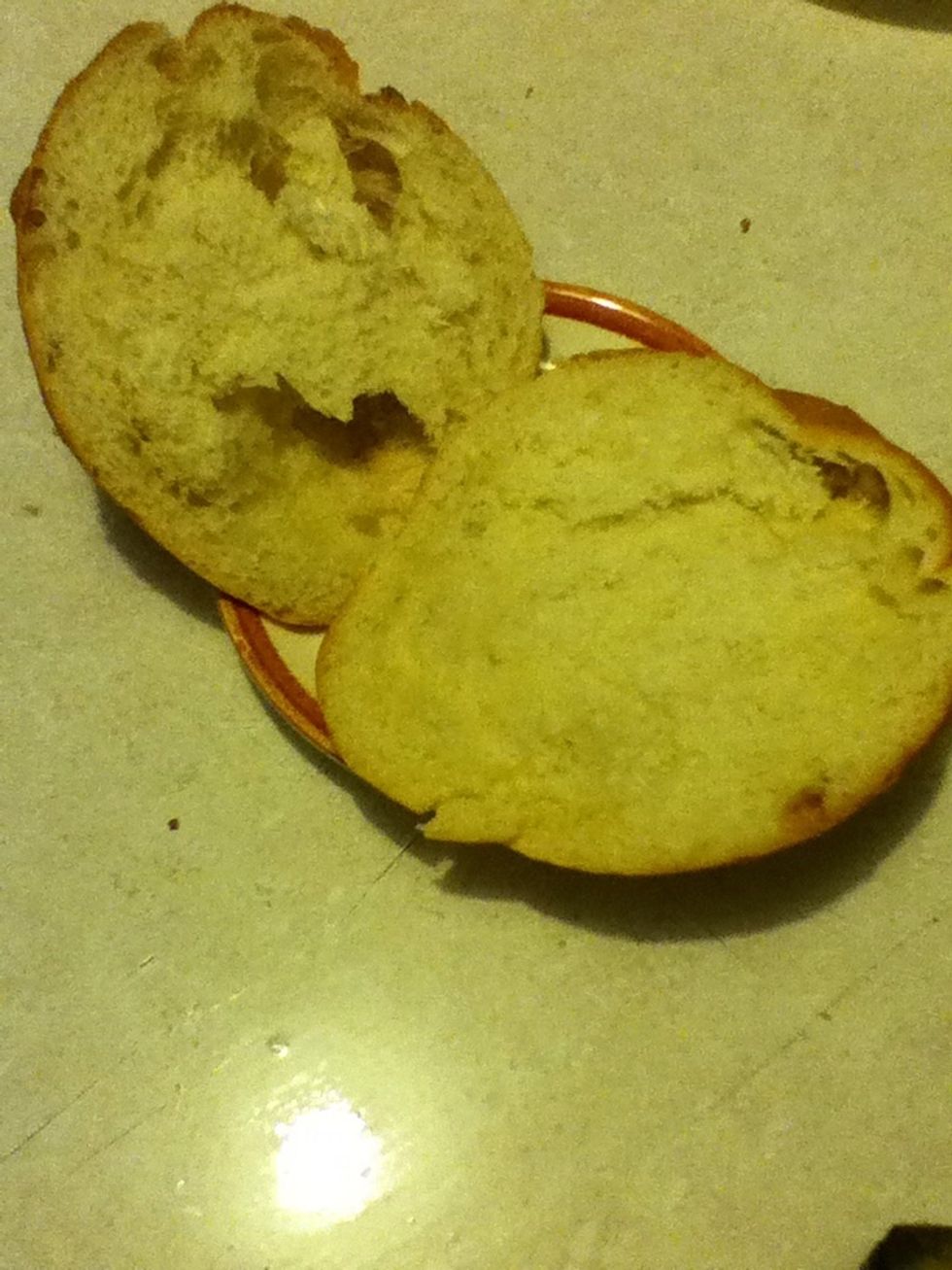 First, cut your bread in half.