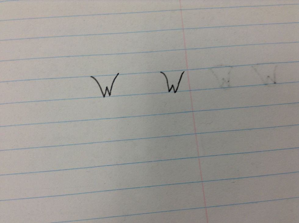First, draw 2 curved w shapes that are spread out.