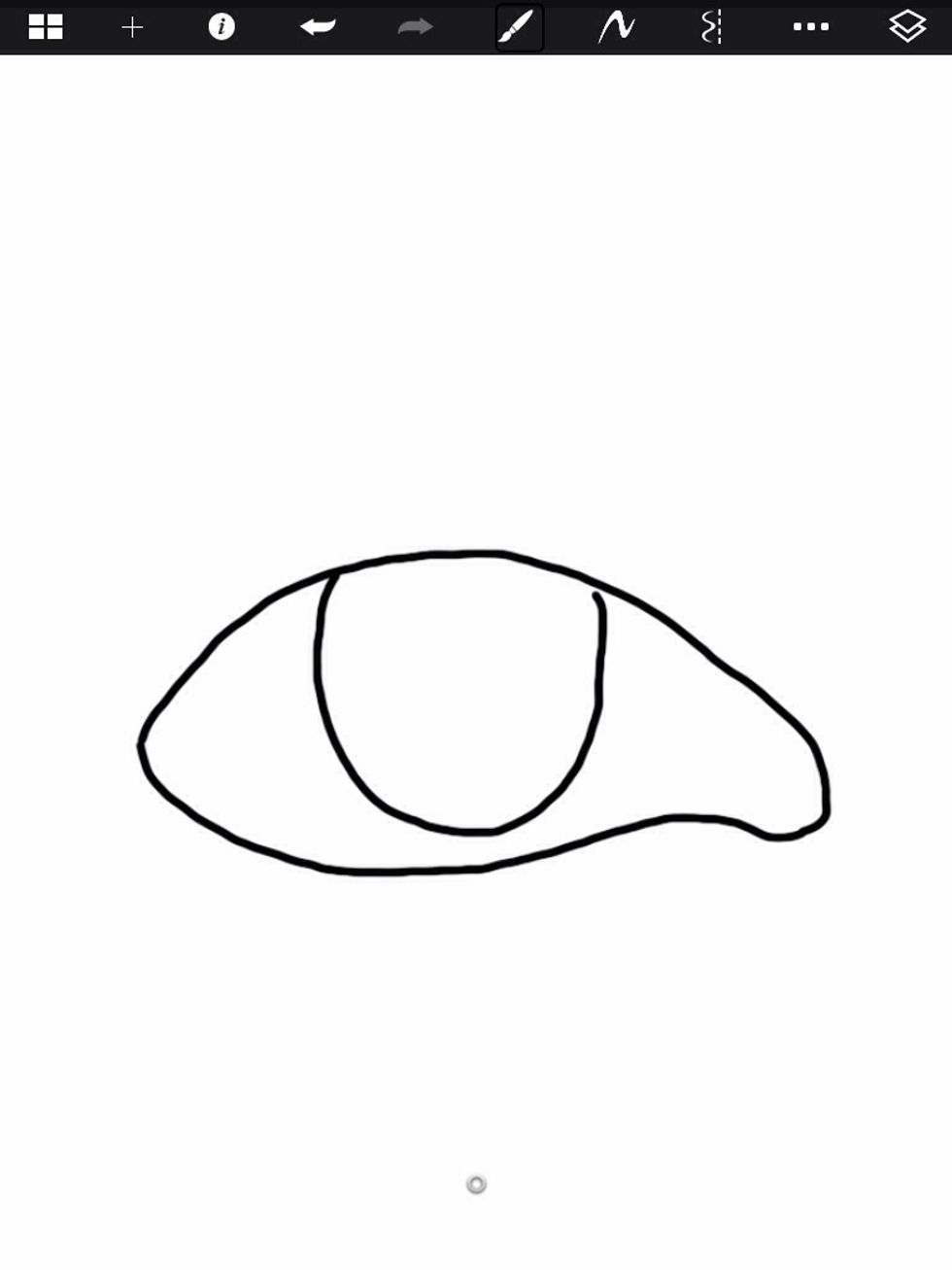 First draw a normal eye shape and the pupil In the middle as demonstrated