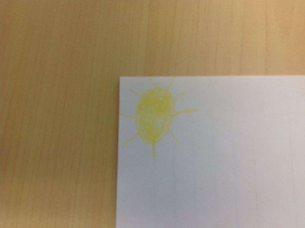 First draw a sun in the left corner of the page.Make some rays on the sun and colour it yellow.