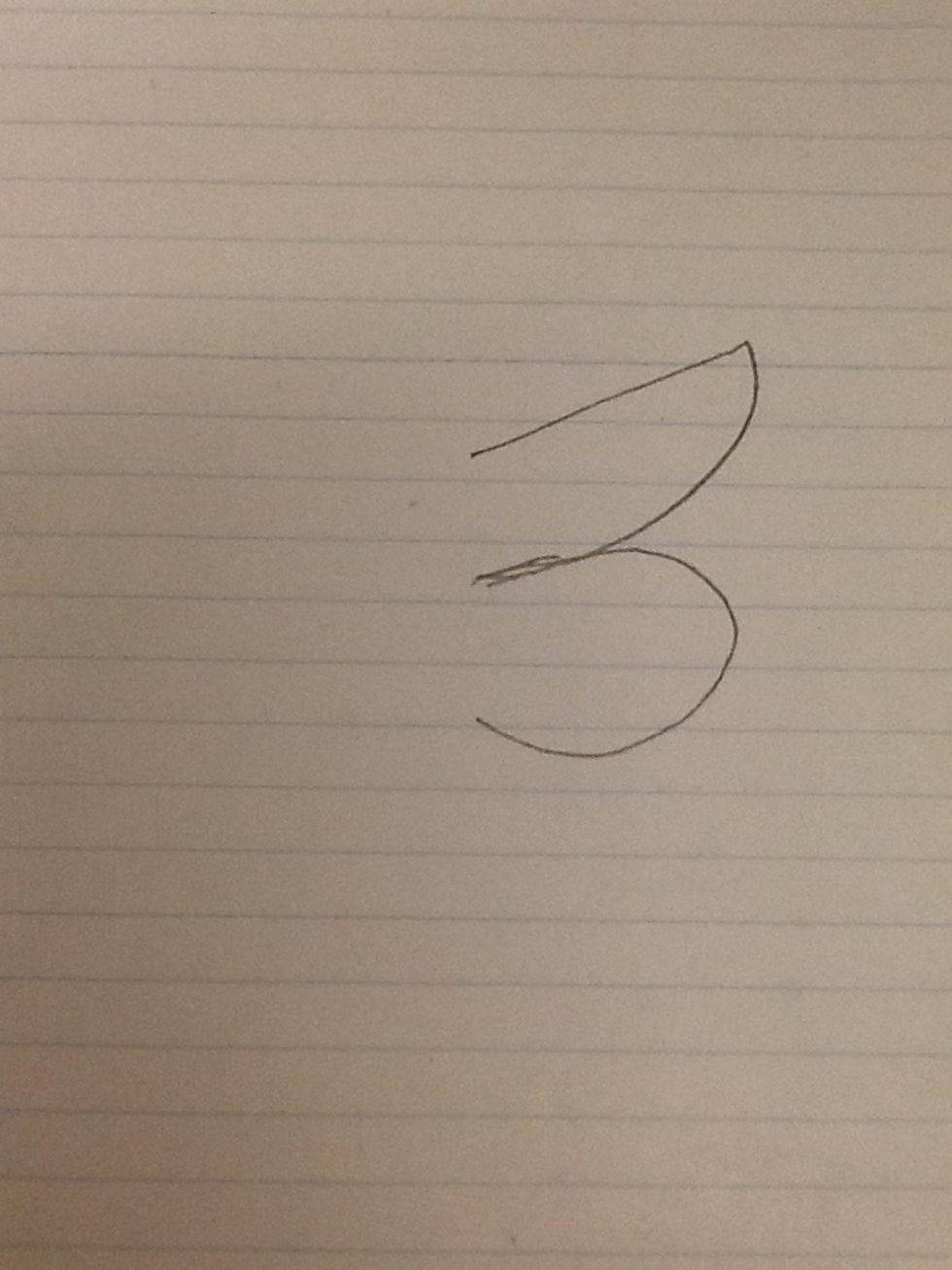First draw a three on the right of the paper. Make the top of the three bigger.