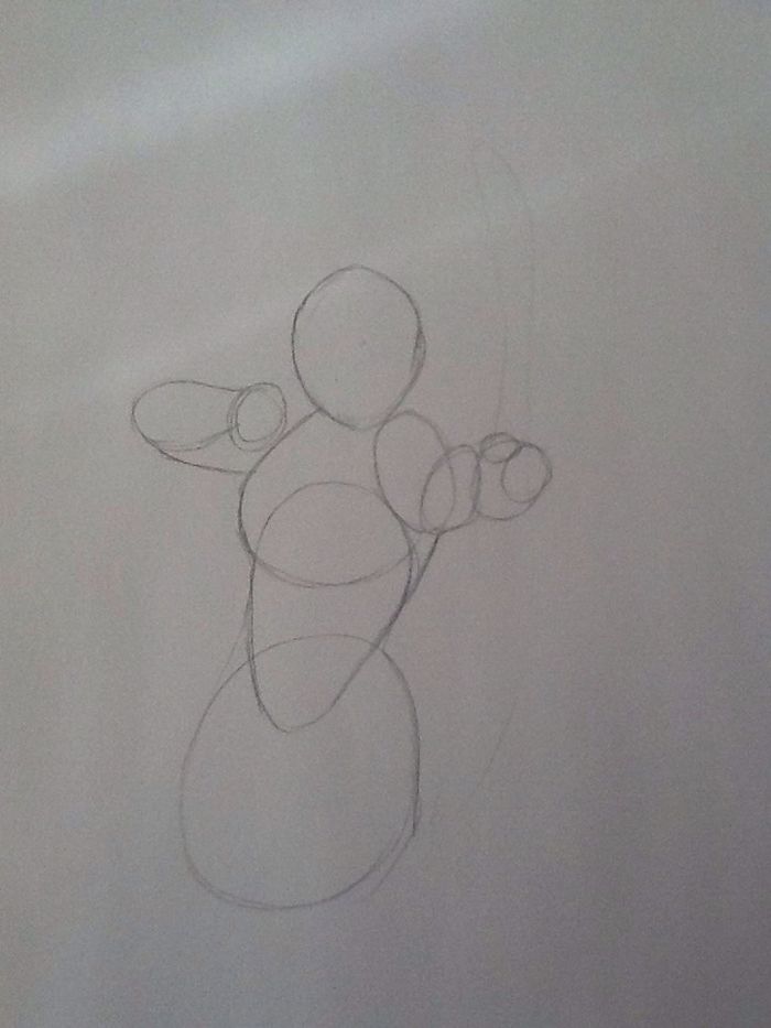 First draw some circles to figure out the shape of her pose. Circles help a lot when drawing. It helps people understand movement in ones joints, and posture.
