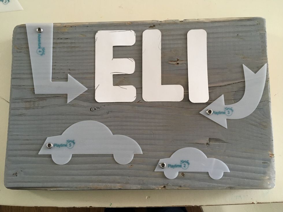 First, find a piece of wood. (I found this old rustic piece of wood & cut it to the size I wanted). Then play with your Kiwi Lane Designer Templates to find a layout you like for your project.