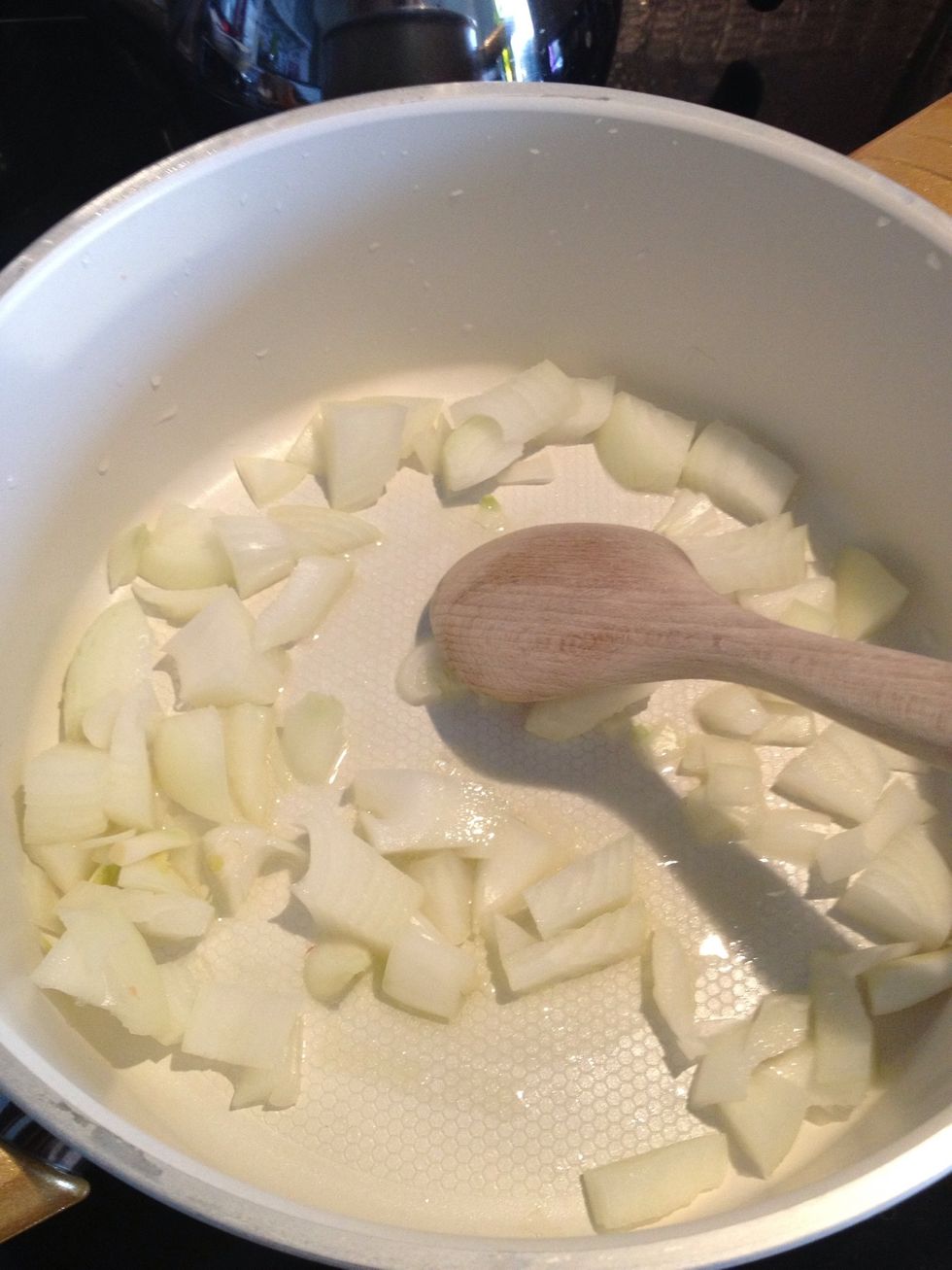 First fry the onion in olive oil until just softened