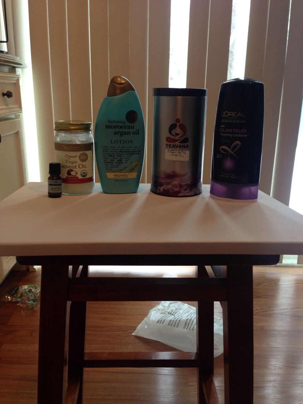 First gather all of your supplies. They don't have to be the same as mine, but I tried to keep mine as organic as possible.