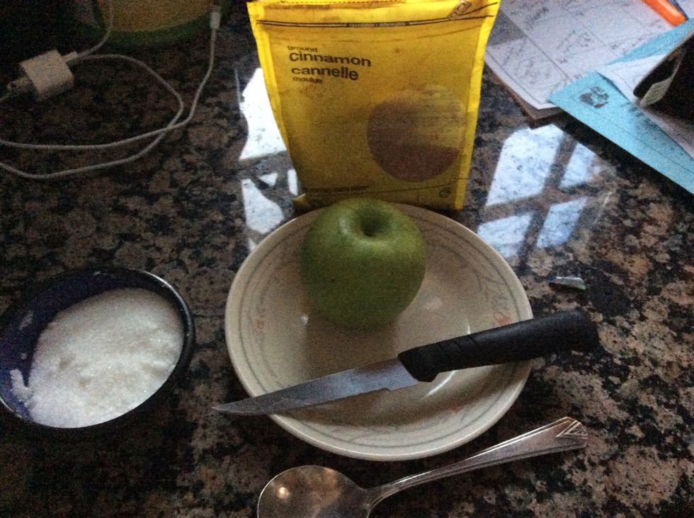 First gather your ingredients (you can use any kind of apple)
