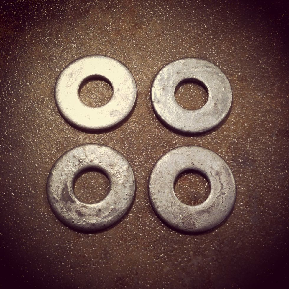 First gather your metal washers. I use a larger one (approximately an inch in diameter) for the pendants then mini ones (approximately 1/2 inch in diameter) for earrings.