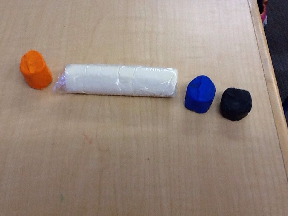 First get blue clay and black clay and orange clay and white clay.