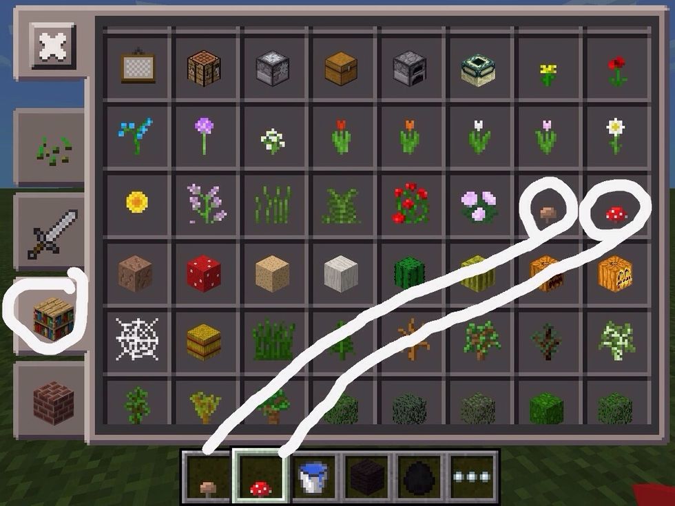 First get mushrooms (in book shelf if on creative)