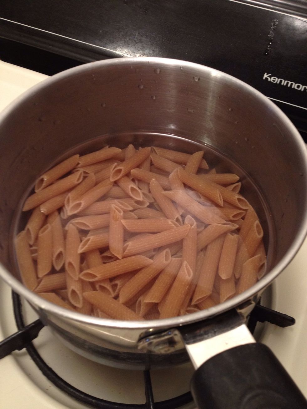 First get your pasta ready. I always use whole wheat pasta. Read the ingredients to make sure it does not have eggs... Wanna stay with the vegan title. Put on low to medium heat