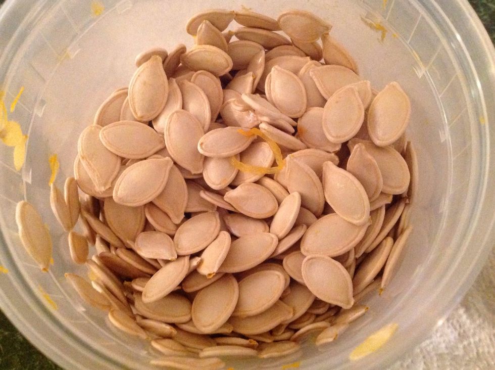 First, get your pumpkin seeds! I got mine out of a pumpkin, but you can also buy yours from a nearby store. If you buy it at a store, skip the first three directions....