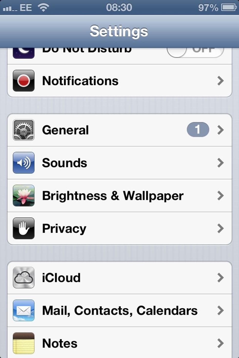 First go on settings and scroll down until you find general