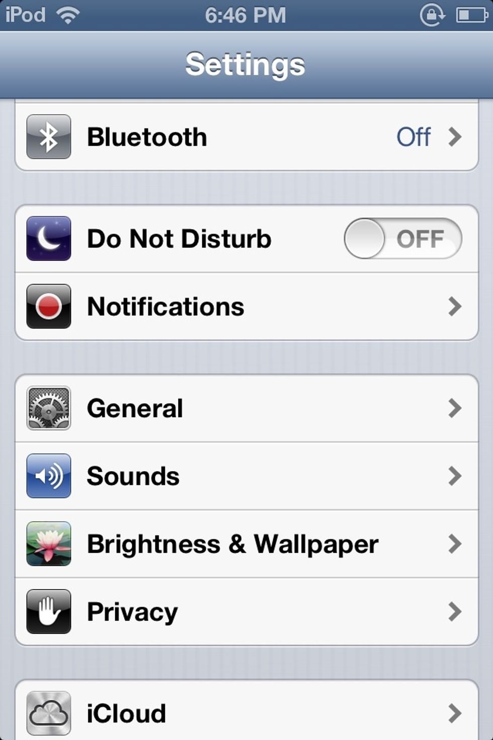 First go to settings and scroll down slightly
