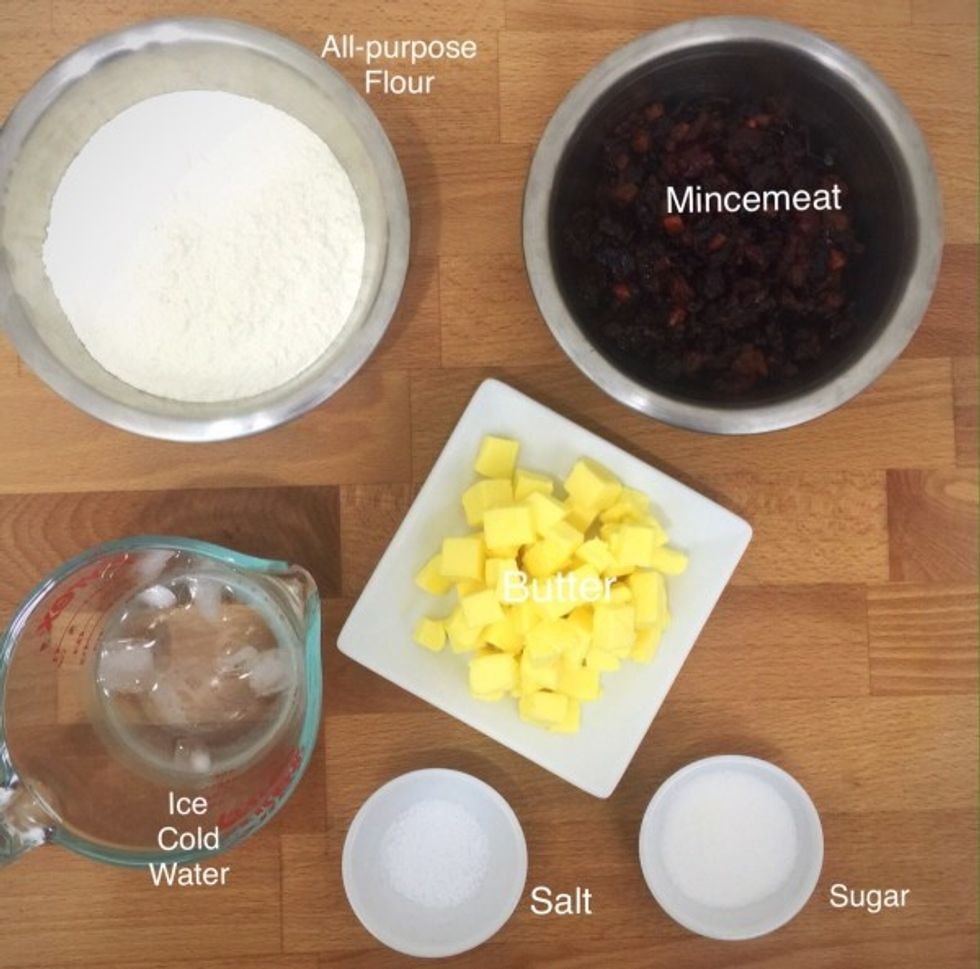 First, have ready all ingredients needed to make these festive mince pies.