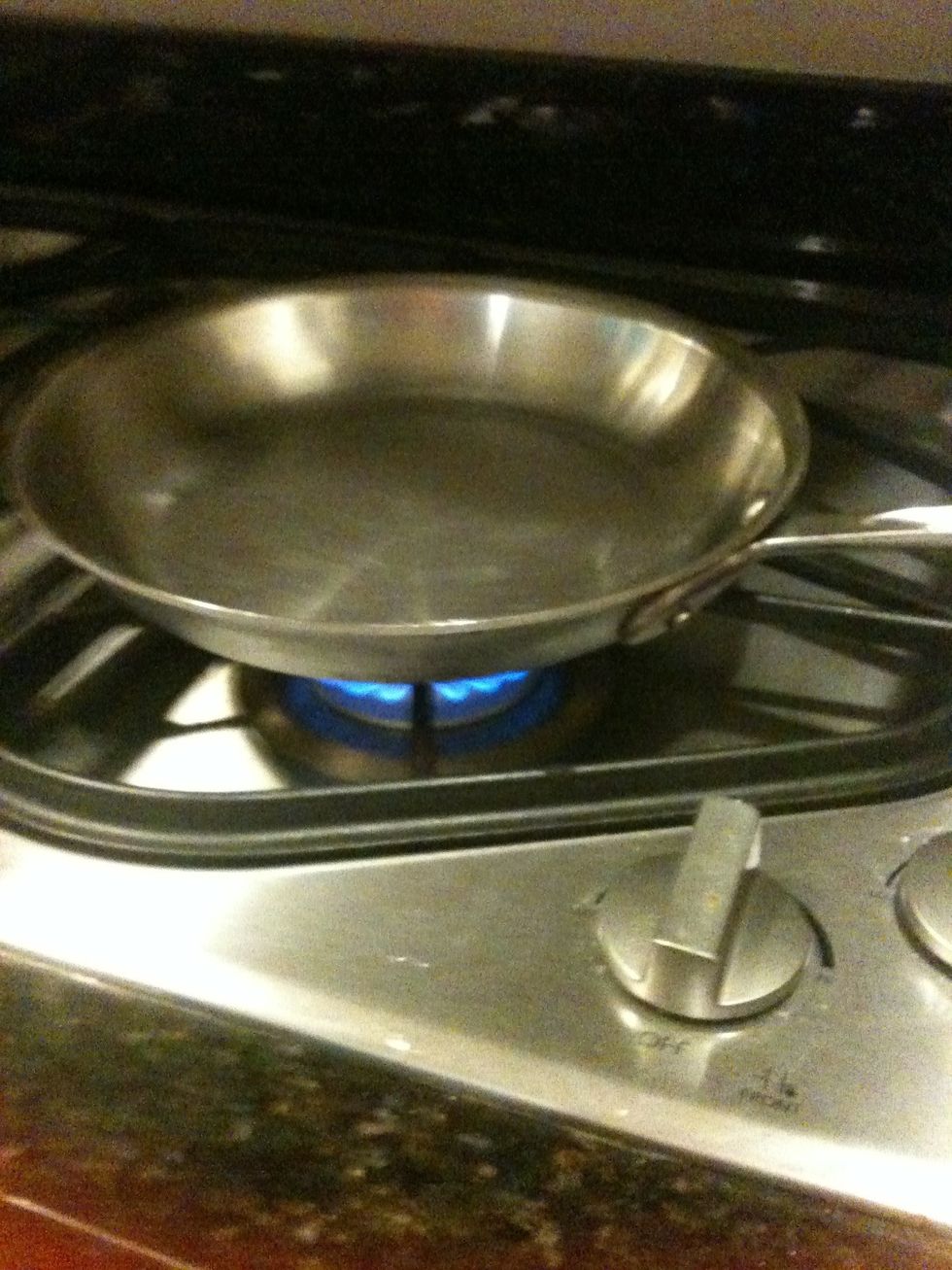 First heat up pan to medium heat