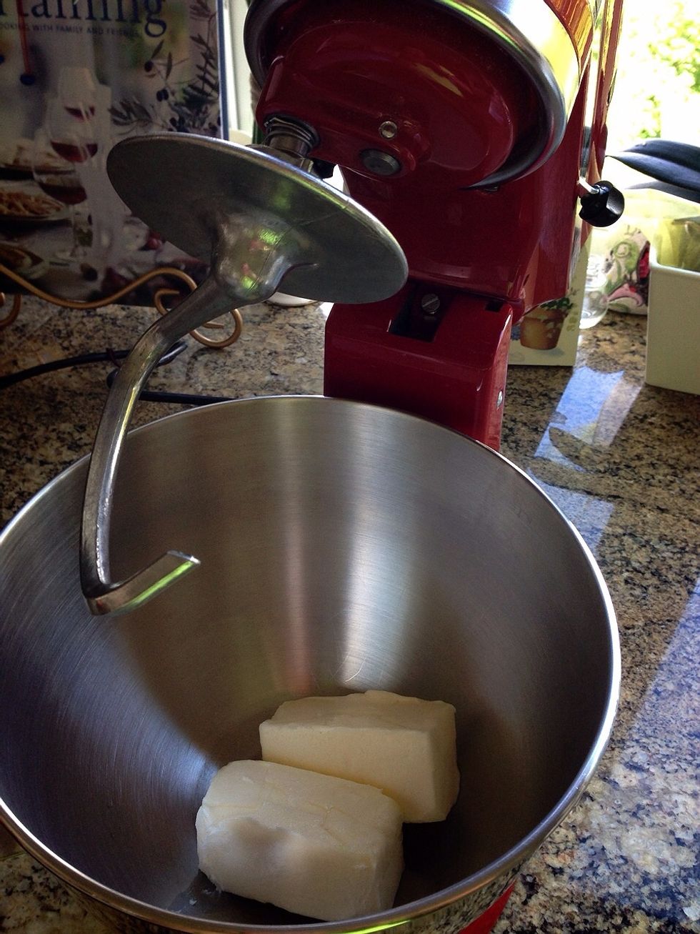 First, let's make your crust. In your mixer or using hand mixer, cream your butter.