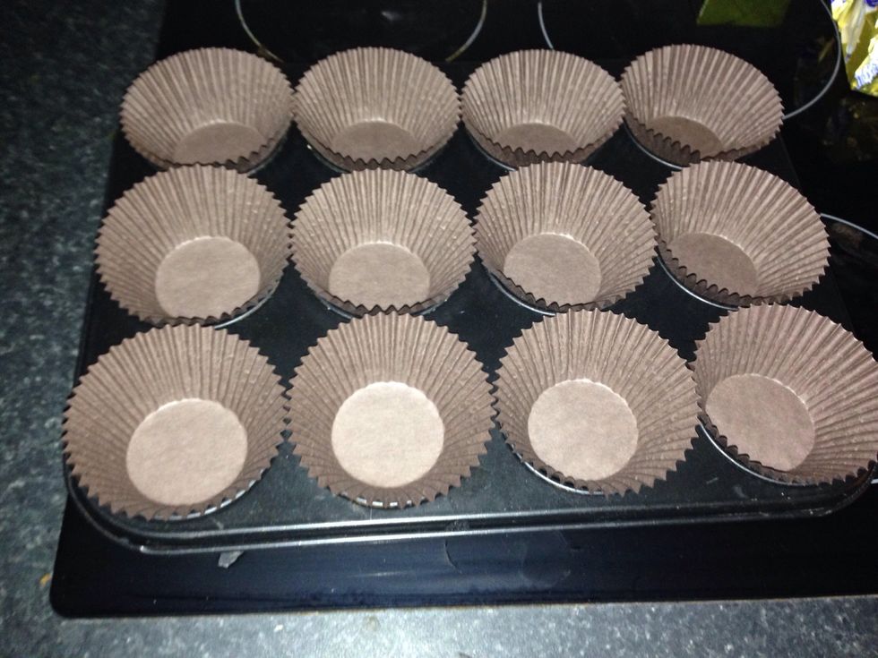 First line your muffin tray with your muffin cases, this mixture makes 12
