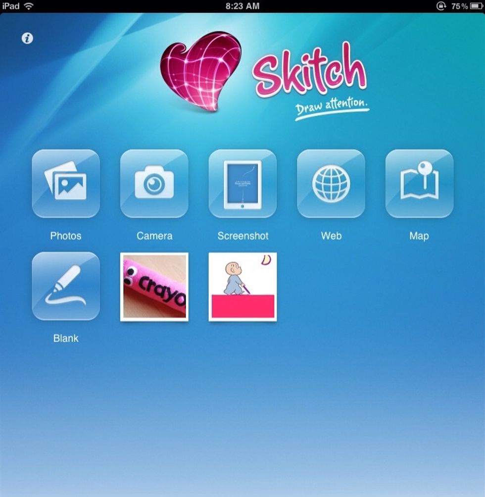First locate the app called Skitch and click on it. This should be the screen that shows up.