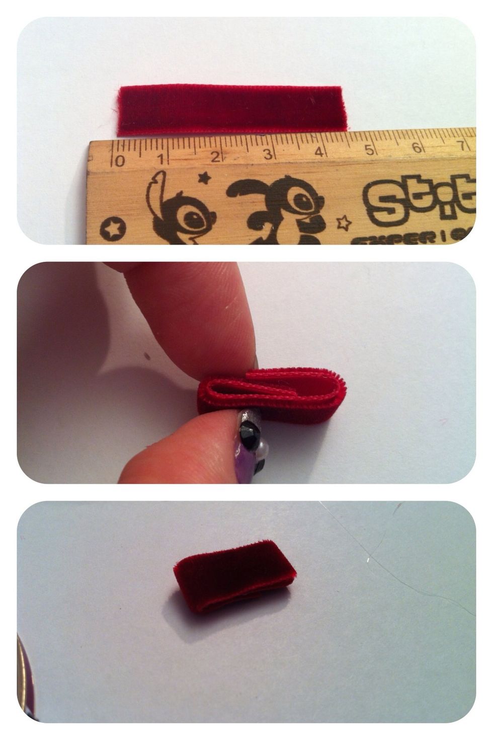 First, make a little bow. This is simple and easy. First, cut the ribbon into a short length which will fit ur bangle, then fold it like what i did, and use glue gun to secure the back of the bow.