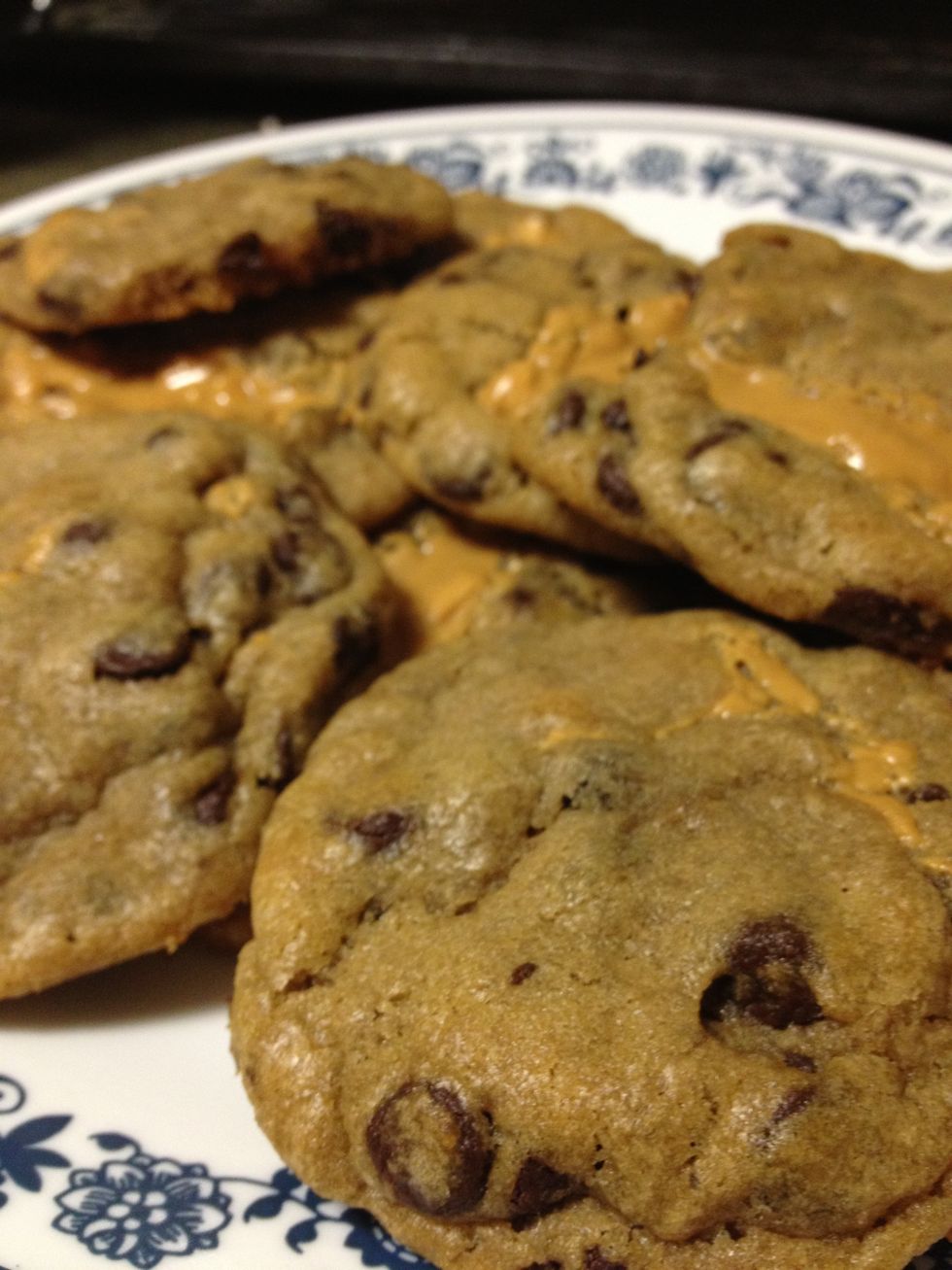 First, make some chocolate chip cookies. I just bought the cookie dough and filled the center with peanut butter (that's optional)