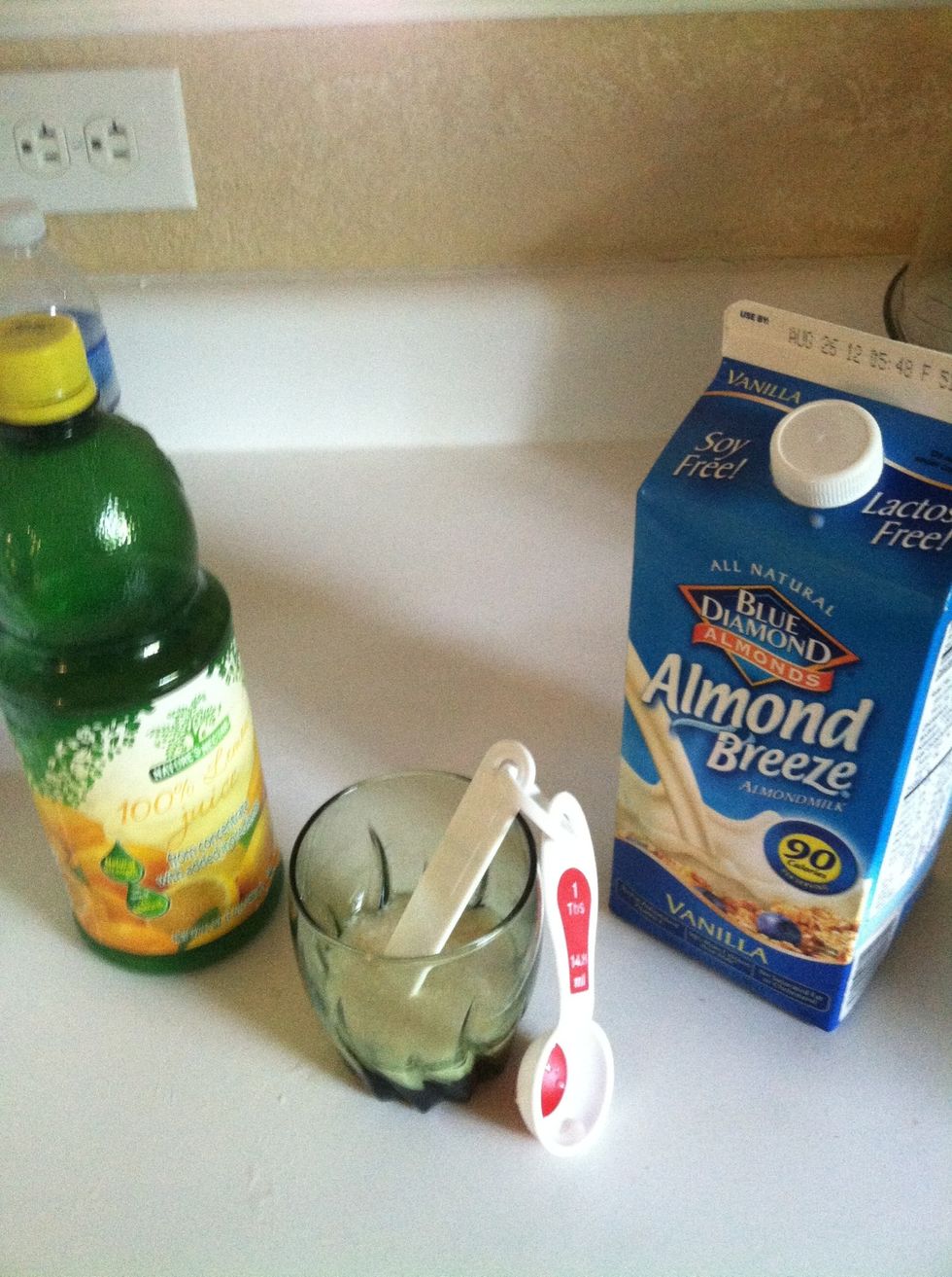 First make your buttermilk equivalent. I use 4 T of milk and 1/2 t of lemon juice. Wine vinegar works also. We're doing this first because it needs to rest for 5-10 minutes. Set aside for later.