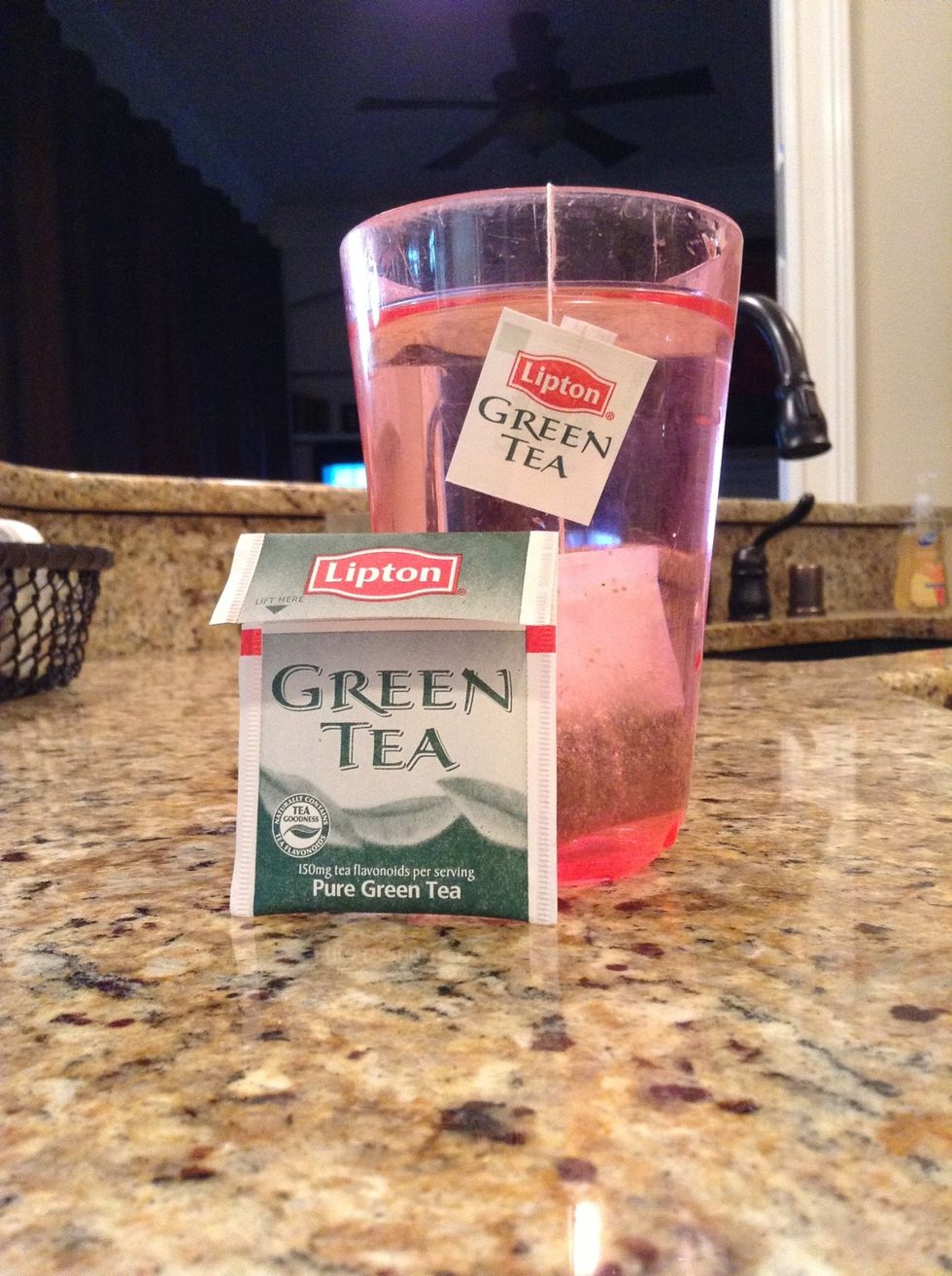 First, make your green tea. I am using a tea bag from Lipton. I recommend steeping the tea for a little longer than usual if you plan on using the same mask a few days in a row.