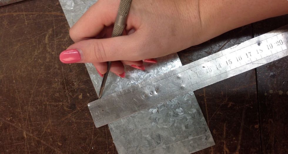 First measure out a 7cm x 7cm sheet metal square