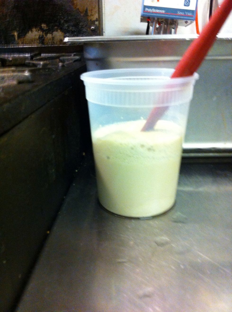 First mix 2Tbsp yeast with 3/4cup warm water and let it ferment in a warm place until it foams up like this