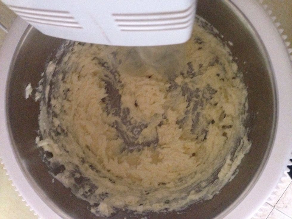 First mix home temp butter with icing sugar.