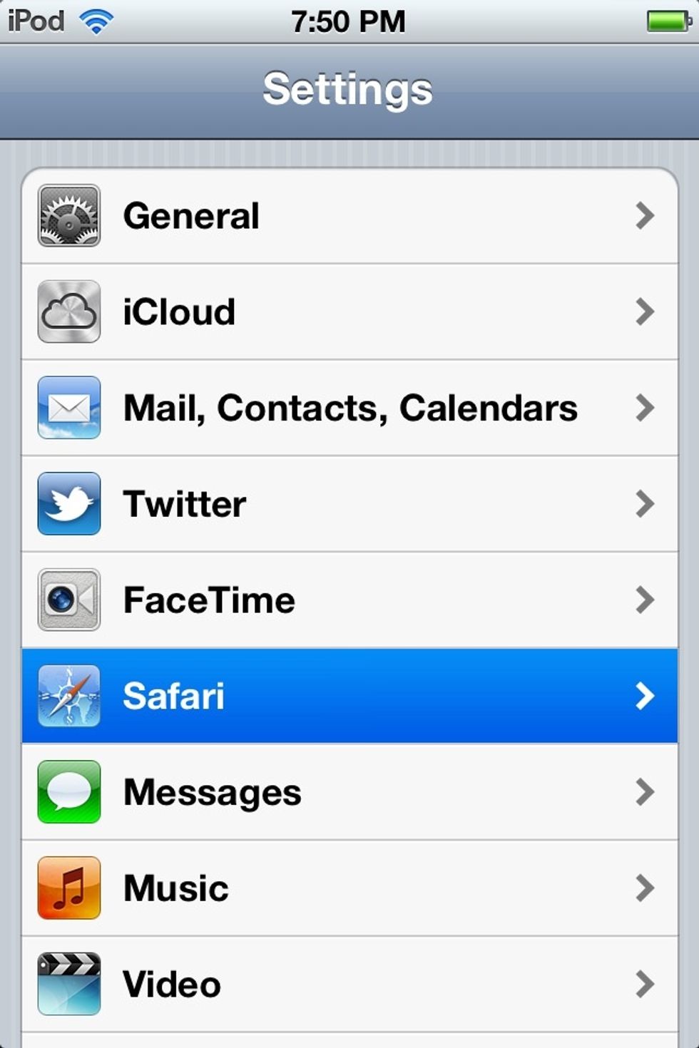 First off go to settings and click on Safari.