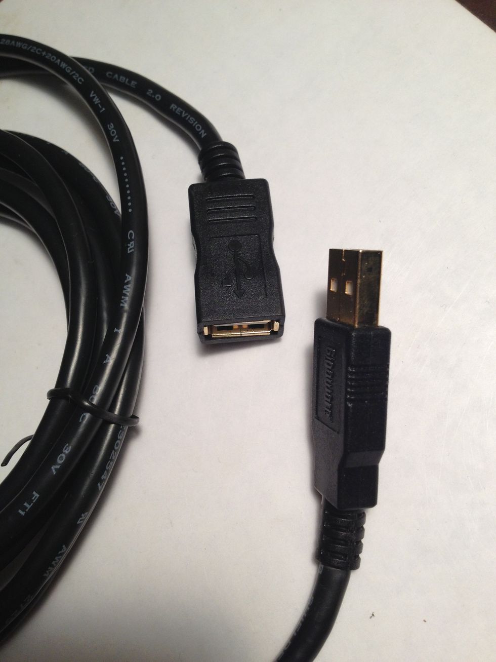 First off, head to RadioShack or your preference for technology goods. Buy a USB high speed cable with a Female and Male adapter on each side. Find your preference of cable size.