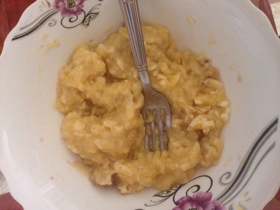 First off peel and mash bananas into pur\u00e9e
