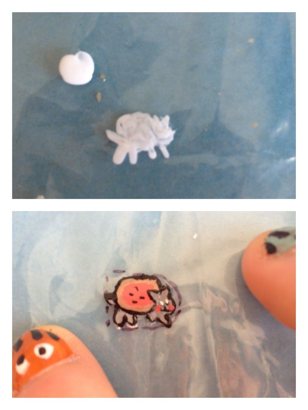 First, paint the outline of Nyan Cat in white, make sure this layer is thick. Then fill in the body, make sure one layer dries before applying another