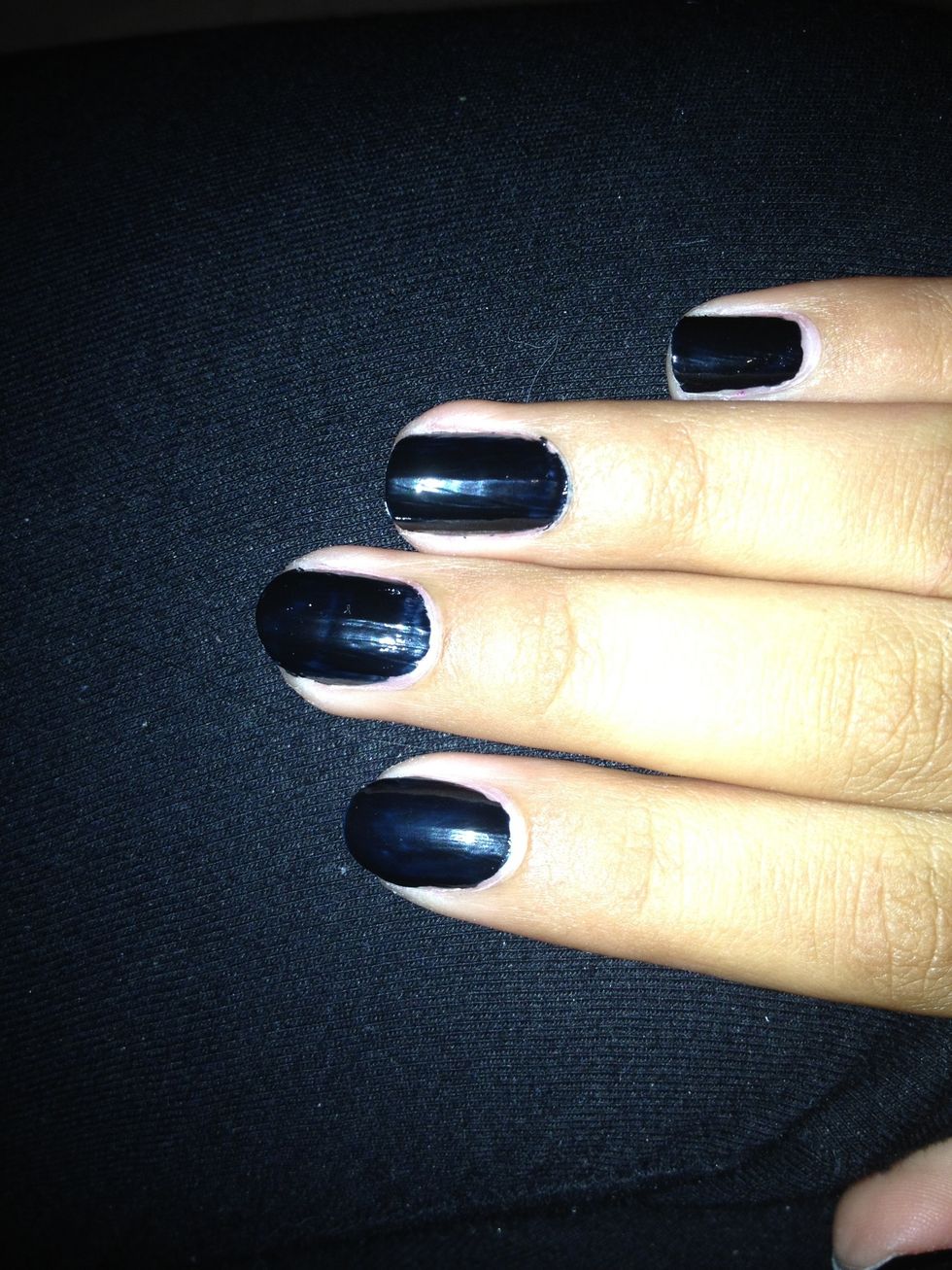 First paint them black. And let them DRY, or this won't work at all. If you want a smoother look, get a sander, and brush the top of your nail smooth.