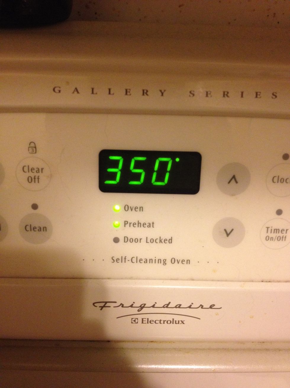 First, preheat your oven to 350 degrees Fahrenheit.