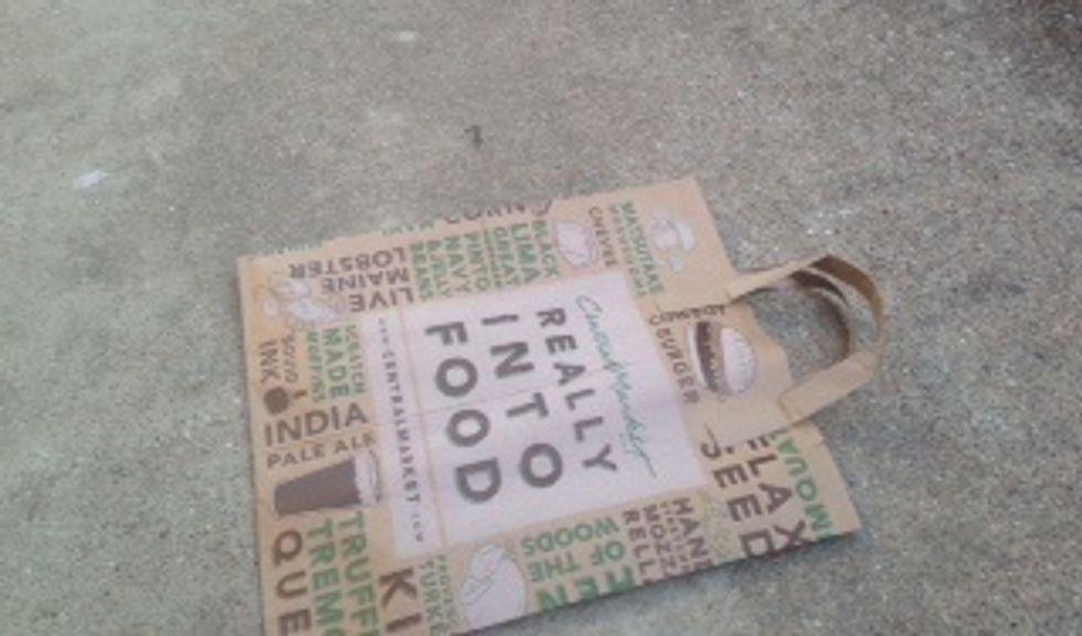 First put down newspaper or paper bag.
