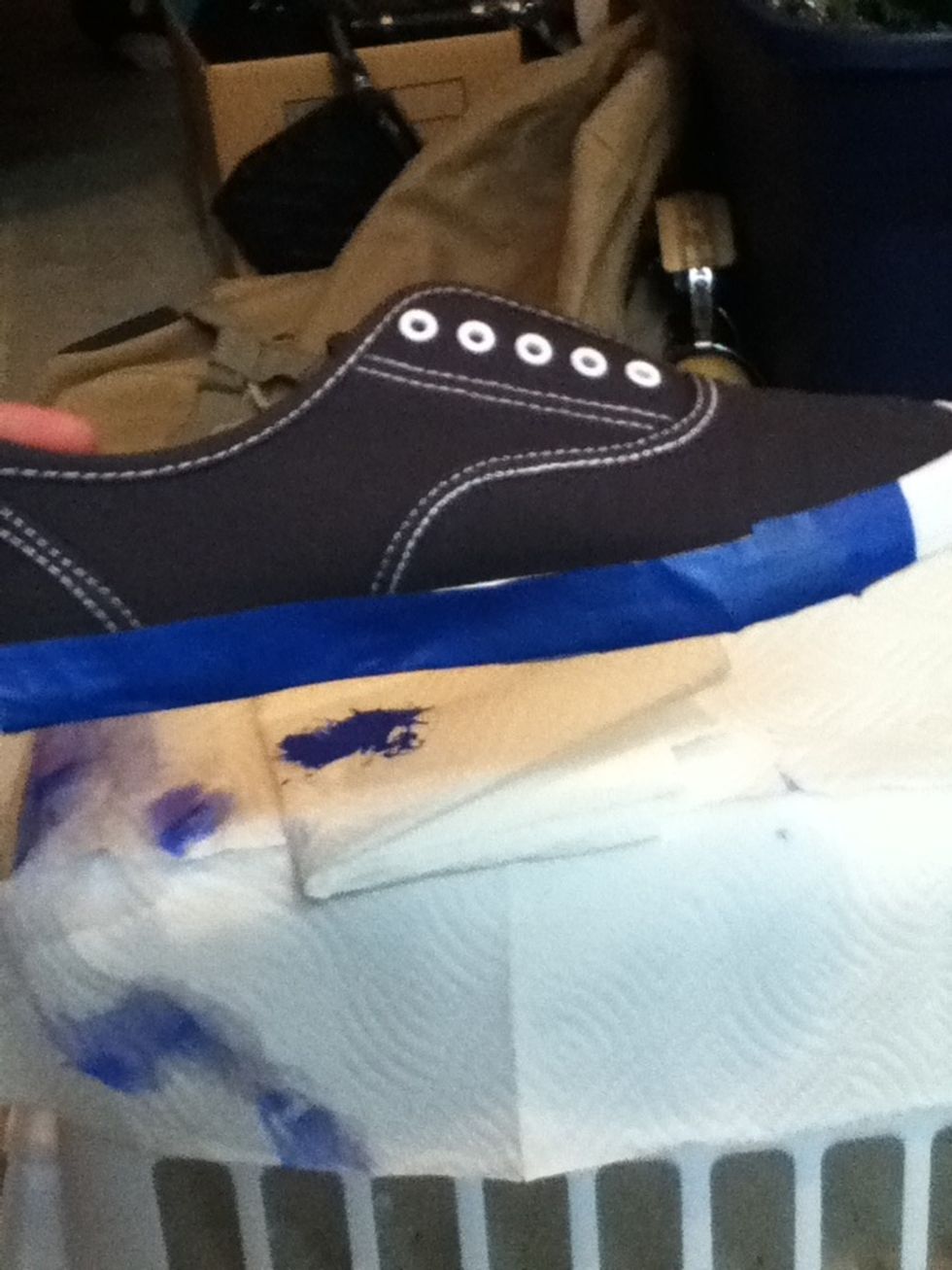 First, put the masking tape on the soles to keep them nice and white!!