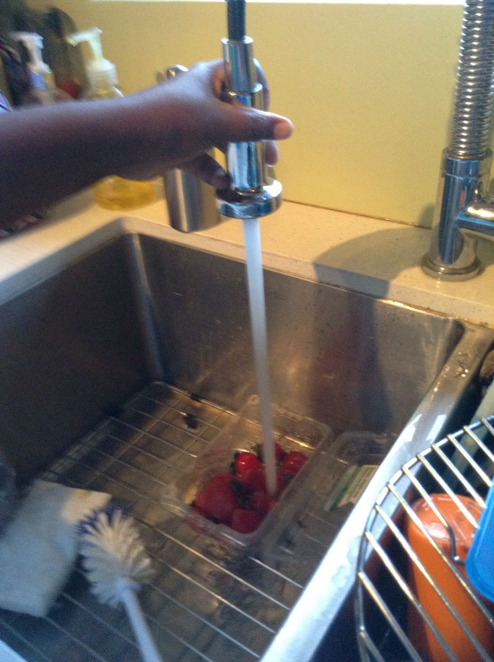 First rinse the strawberries before use.