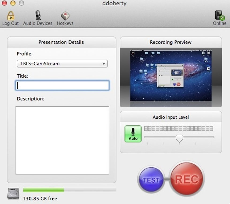 First, Run a test screen recording using the test button. Next, record your screen capture using the record button.