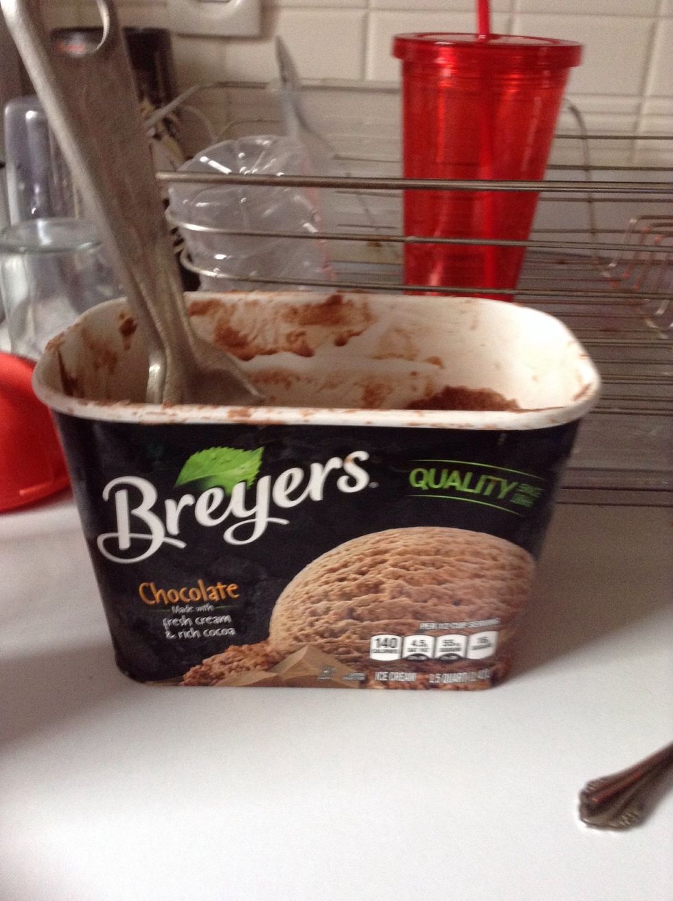 First scoop out some ice cream into a bowl I used Breyers chocolate ice cream